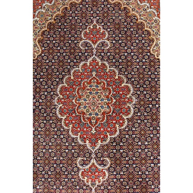 Blue Vintage Persian Tabriz Runner Featuring Central Medallion Motifs on Navy Field 2'7 X 12'7 For Sale - Image 8 of 13