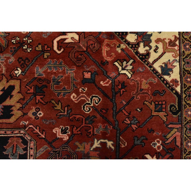 Red Heriz Rug 9’10” X 12’4” Red Wool Traditional Hand-Knotted Oriental Carpet For Sale - Image 8 of 15