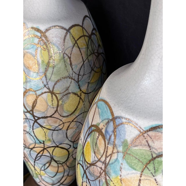 Pair of 1960s Bottle-Form Colorful Lamps With Polychromed and Gold Surface For Sale In San Francisco - Image 6 of 10