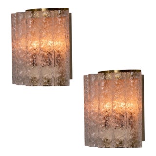 1970s Doria Leuchten Brass and Ice Glass Wall Lamps - a Pair For Sale