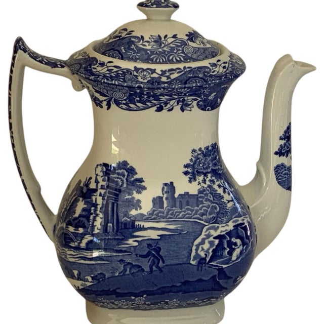 Vintage Authentic Spode Blue Italian Large Coffee Pot Made in England c.2000-2009. Approx. 8 3/4" High x 8" Wide Handle to...