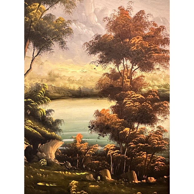 Traditional Vintage Lakeside Landscape Painting - Signed For Sale - Image 3 of 9