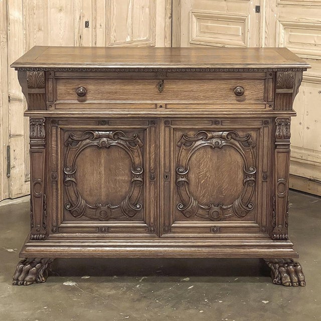 Antique French Louis XIV Renaissance Revival White Oak Buffet For Sale - Image 4 of 18