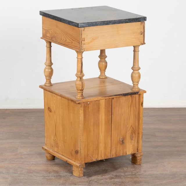 Early 20th Century Small Pine Nightstand With Marble Top and Shelf For Sale - Image 13 of 13