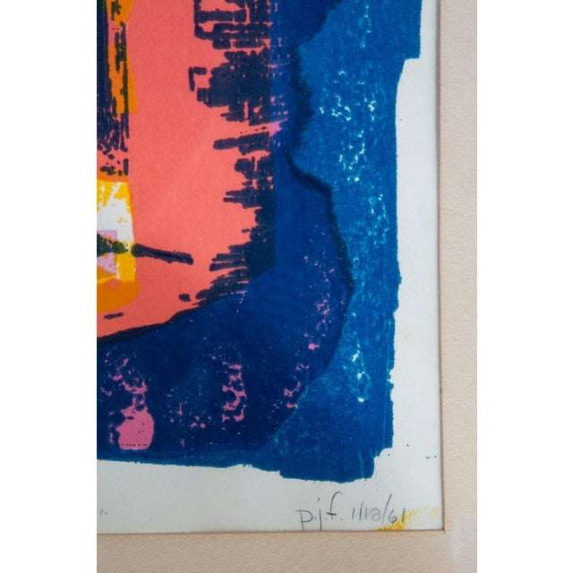 Mid-Century Modern 1960s Mid Century Modern Art Print Figure Abstract Portrait Sign Signed Blue Pink For Sale - Image 3 of 13