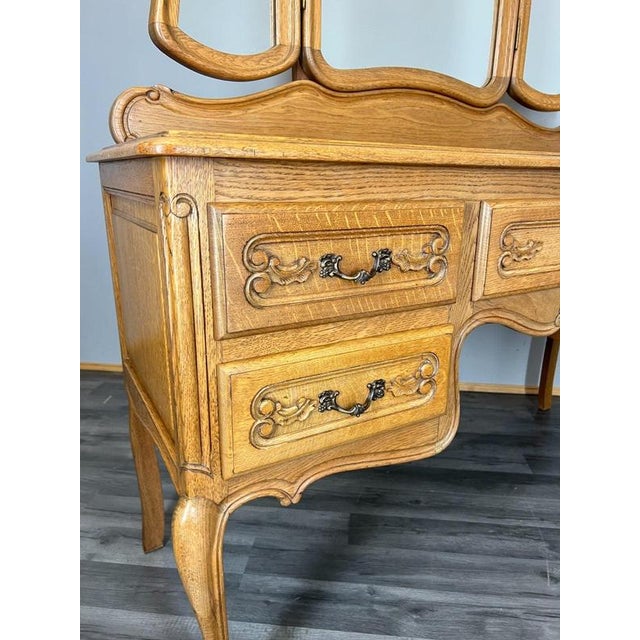 Vintage French Louis Style Oak Dressing Table with Mirror For Sale - Image 11 of 13