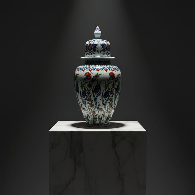 Ceramic Handmade Ceramic “Shah” Vase (30cm) Traditional Blue & Turquoise Leaf Pattern – Regal Teardrop Art Decor For Sale - Image 7 of 7