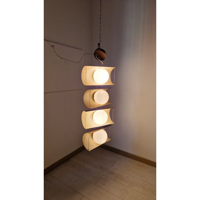 Vintage Pendant Light in Iron and Brass with Opaline Spheres, 1950s For Sale - Image 4 of 18