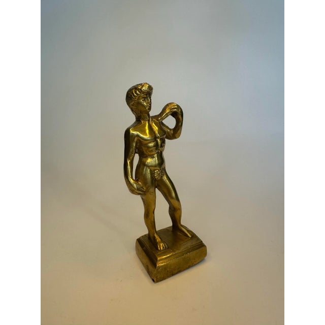 Figurative Italian Renaissance Michelangelo "David" Solid Brass Statue For Sale - Image 3 of 8