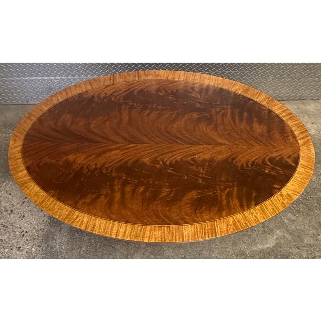 Ethan Allen regency coffee table from the “Newport” collection. Beautiful flame mahogany top, with satinwood banding,...