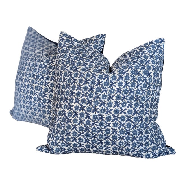 Raoul Textiles Oscar in Delft Blue Floral 20" Pillows For Sale