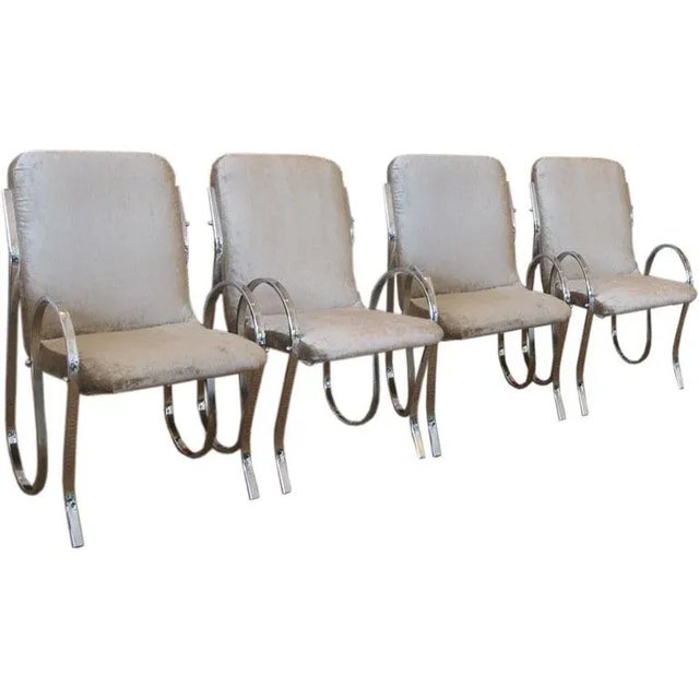 Italian Sculptural Chrome Framed Chairs Vintage Set of Four For Sale - Image 10 of 10