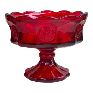 Vintage Ruby Red Fostoria Coin Glass Compote Bowl For Sale