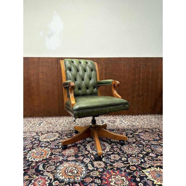 Green Green English Chesterfield Office Chair For Sale - Image 8 of 8