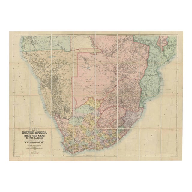 Antique Folding Map of Cape Colony to Zambesi River in South Africa, 1890s For Sale