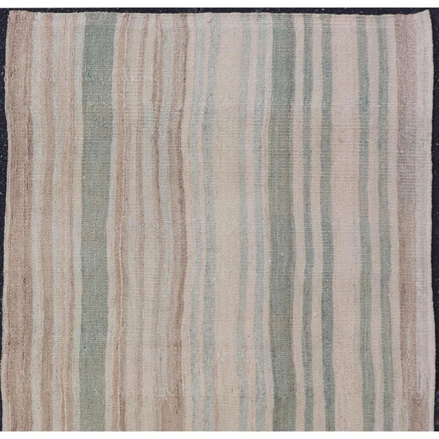 Vintage Turkish Kilim With Soft Vertical Stripes in Sage, Ivory, and Faded Tan For Sale In Atlanta - Image 6 of 11