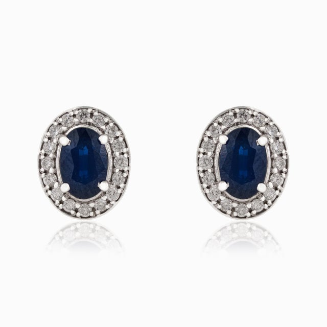 Ink Blue 4.16ct Natural Deep Blue Sapphire and Diamond Jacket Earrings in 14k White Gold- A Pair For Sale - Image 8 of 18