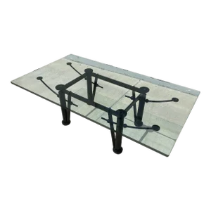 Sculptural Postmodern Memphis-Style Coffee Table With Matte Black Steel Base & Glass Top - Pacific Design Center Provenance