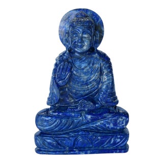 Late 20th Century Lapis Lazuli Smiling Buddha Statue Indian For Sale
