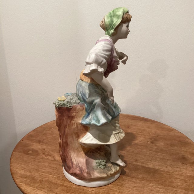 Italian Early 20th Century Italian Hand Painted Pheasant Woman Large Porcelain Sculpture/ Figurine For Sale - Image 3 of 13