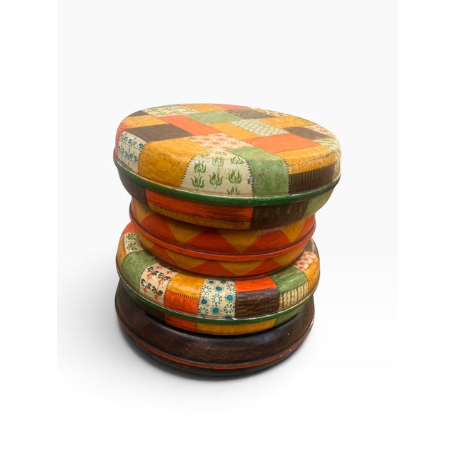 Vintage Italian Hand-Painted Metal Patchwork Drum Stool / Side Table For Sale In Boston - Image 6 of 11