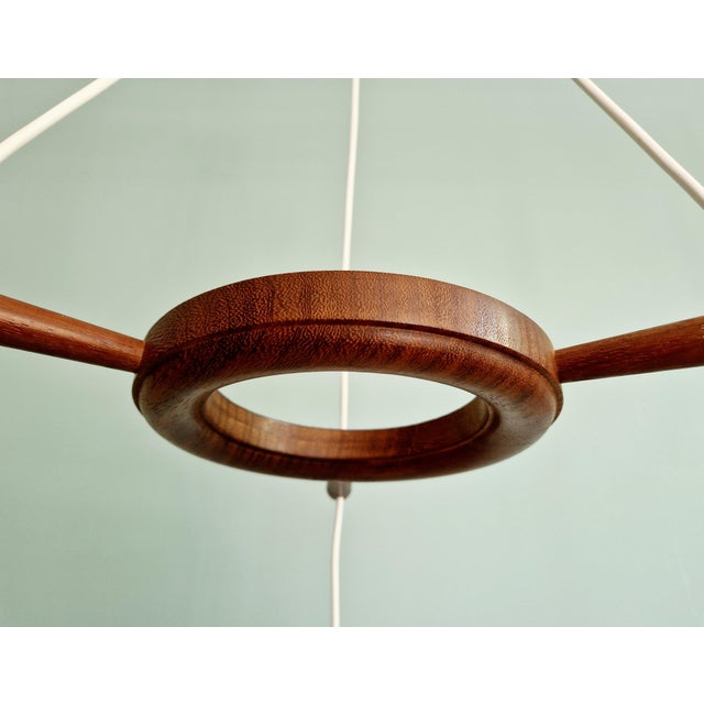 Scandinavian Chandelier in Teak and White Satin Glass, 1960s For Sale - Image 9 of 14