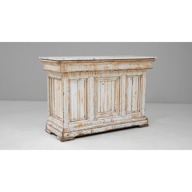 Early 20th Century 1900s French Wood White Patinated Bar With Marble Top For Sale - Image 5 of 18