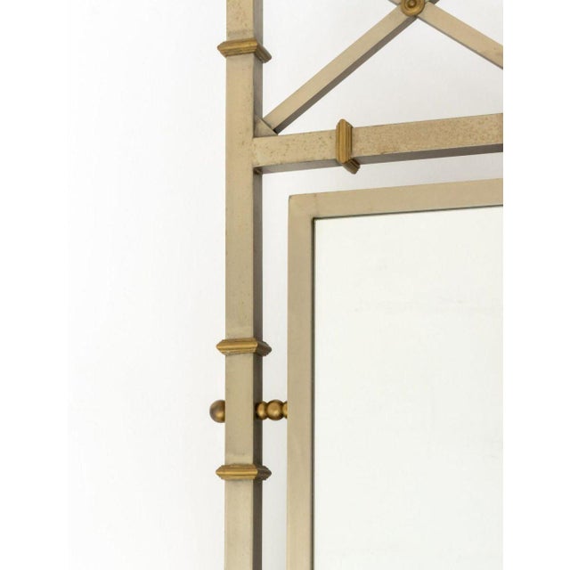Hollywood Regency Maison Jansen Style Steel & Brass Mirror For Sale - Image 3 of 5