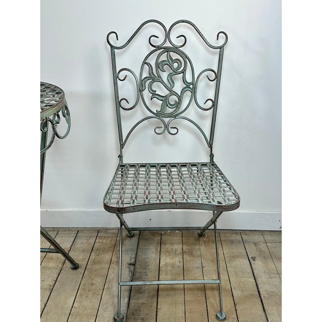 Folding Wrought Iron Garden Furniture Set, 1980s, Set of 3 For Sale - Image 3 of 9