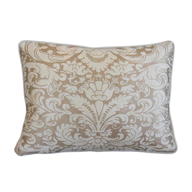 Custom-tailored pillow in Italian designer Mariano Fortuny premium cotton fabric called "Caravaggio" in a beautiful ivory...