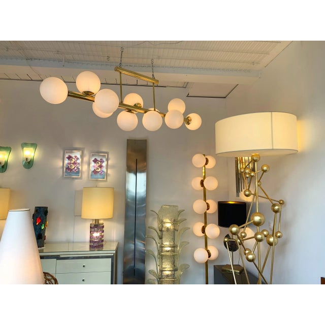 Contemporary Long Brass Chandelier Opaline. Italy For Sale - Image 10 of 11