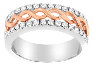 10K White and Rose Gold 1/3 Cttw Diamond Split Shank and Infinity Ribbon Band Ring (I-J Color, I1-I2 Clarity) - Size 6