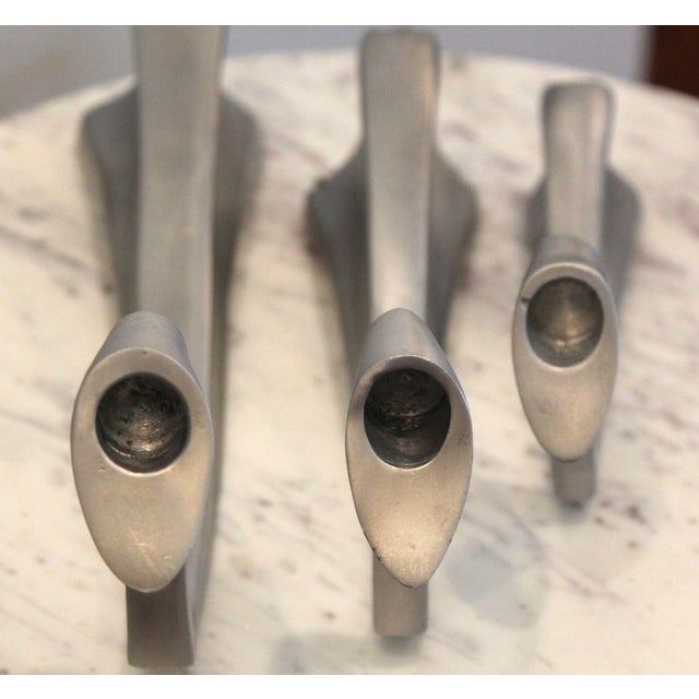 Set of 3 Graduated Incredible Postmodern Vintage Matthew Hilton Swan Candlesticks For Sale - Image 9 of 9