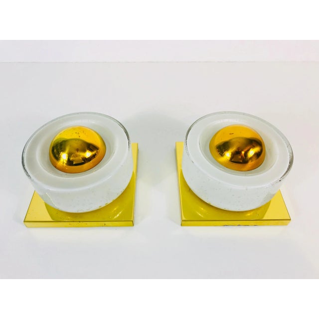 1980s Modernist Brass and Bubble Glass Wall Lamps by Limburg, Germany - a Pair For Sale - Image 6 of 13