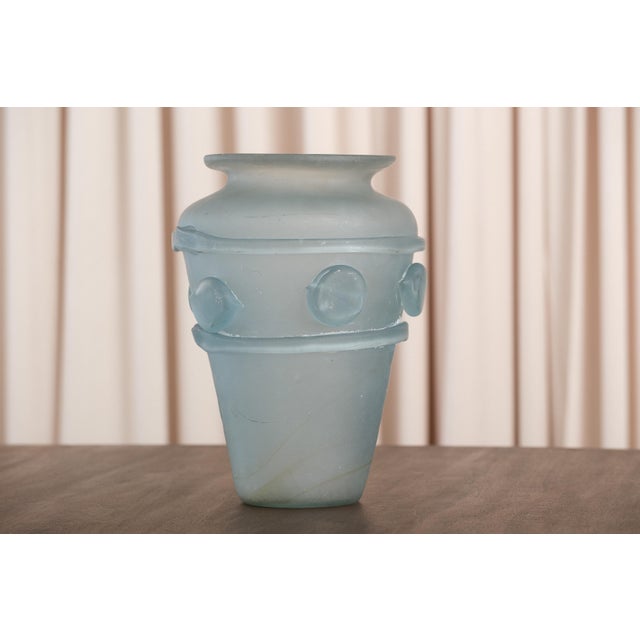 Vintage Frosted Aqua Glass Vase For Sale - Image 16 of 18