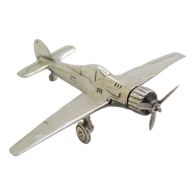 Vintage Italian Handmade Genuine Silver Airplane Figurine, 1980s For Sale
