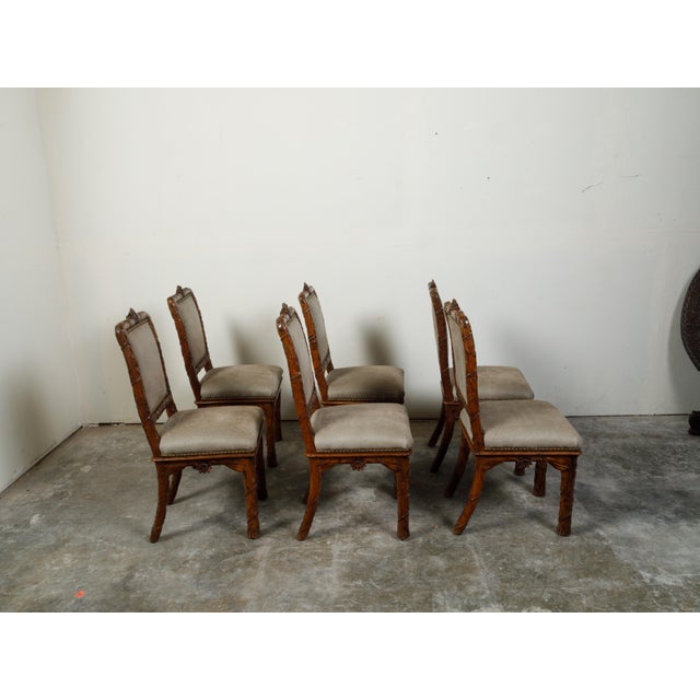 Set of Eight 1920s Black Forest Dining Room Chairs with Hand-Carved Floral Décor For Sale - Image 11 of 12