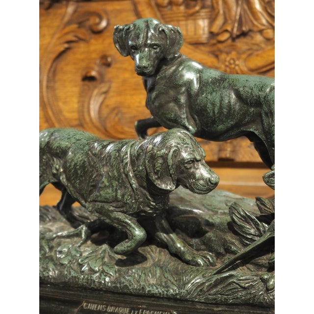 Paul Edouard Delabrierre 19th Century French Bronze Sculpture, a Pointer and Spaniel Hunting a Pheasant For Sale - Image 4 of 18