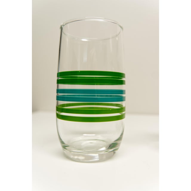 Mid-Century Modern Mid Twentieth Century Modern Green Striped Glass Tumblers Set of 8 For Sale - Image 3 of 6