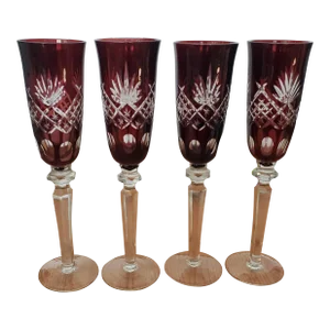 Mid 20th Century Ruby Cut to Clear Flutes- Set of 4