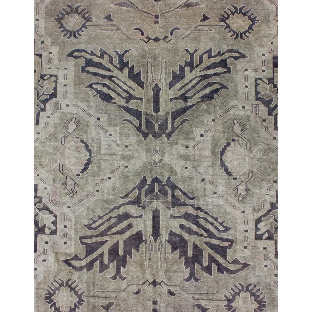 Vintage Hand Knotted Turkish Oushak Rug With Dual Medallion Design in Dark Blue and Taupe For Sale In Atlanta - Image 6 of 12