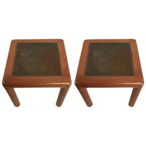 Teak and Slate Tables by Haslev - a Pair