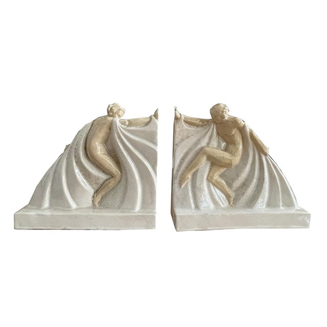 Cream Art Deco Bookends, Set of 2 For Sale - Image 8 of 8