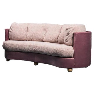 Velvet & Wood Sofa, 1970s For Sale