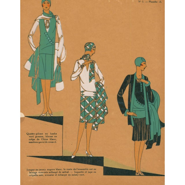 Original 1928 French pochoir color plate from Les Idées Nouvelles de la Mode et des Arts, under the artistic direction of...
