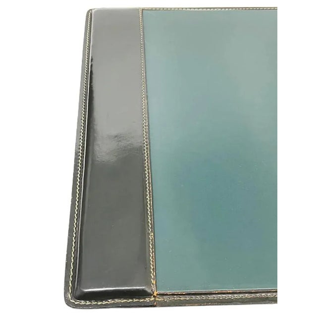 Mid 20th Century Stitched Black Leather & Brass Desk Set, Set of 3 For Sale - Image 10 of 15