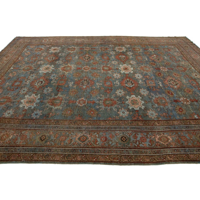 Blue Antique Persian Malayer Wool Rug Allover From the 1900s For Sale - Image 4 of 9