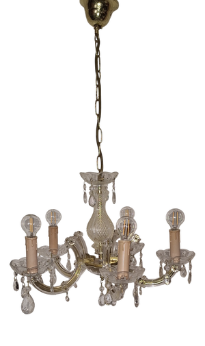 5-Light Chandelier with Cut Glass Pendants from Honsel, 1990s