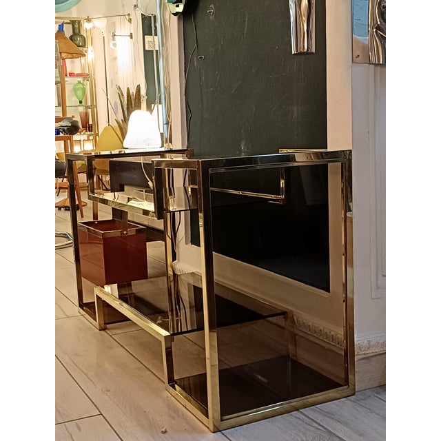 Brass and Smoked Glass Etagere, Italy, 1970s For Sale - Image 6 of 7
