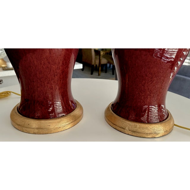 Pair 19th Century Chinese Flambe Oxblood Porcelain Table Lamps For Sale - Image 15 of 18
